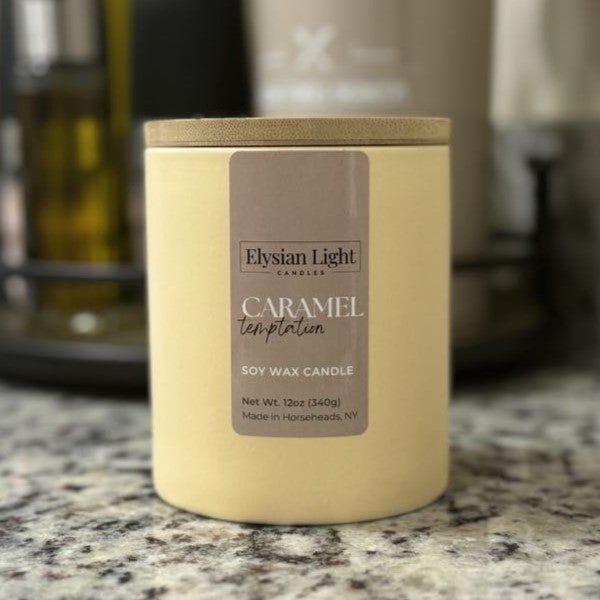 Caramel Temptations 12oz Hand Poured Soy Candle - Elysian Light Candles