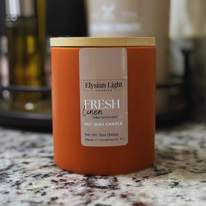 Fresh Linen Odor Eliminator 12oz Hand Poured Soy Candle