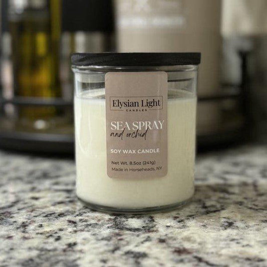 Sea Spray & Orchid 8oz Hand Poured Soy Candle - Elysian Light Candles