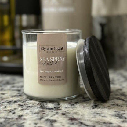 Sea Spray & Orchid 8oz Hand Poured Soy Candle - Elysian Light Candles